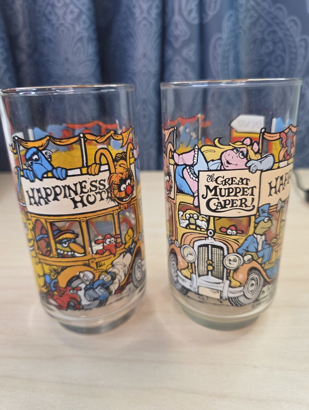 Vintage 1981 Muppets Great Caper Glasses McDonalds Happiness Hotel Set of 2